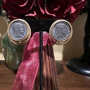 VINTAGE NAPOLEON SILVERTONE COIN EARRINGS